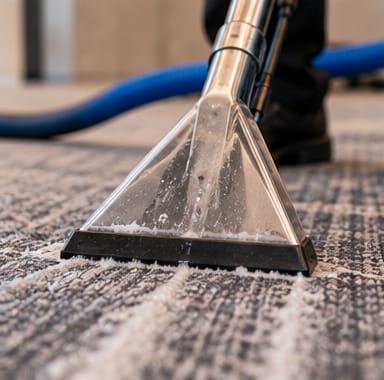 Close-up of a carpet extraction tool lifting dirt from office carpet