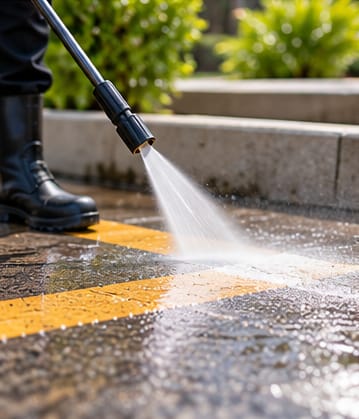 Pressure washer cleaning a car park surface