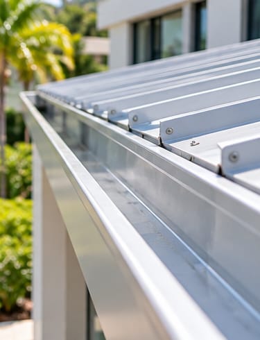 Clean metal roof and gutter after debris removal