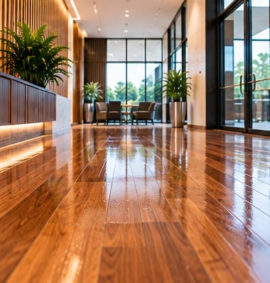 Polished wooden floor in an office reception area